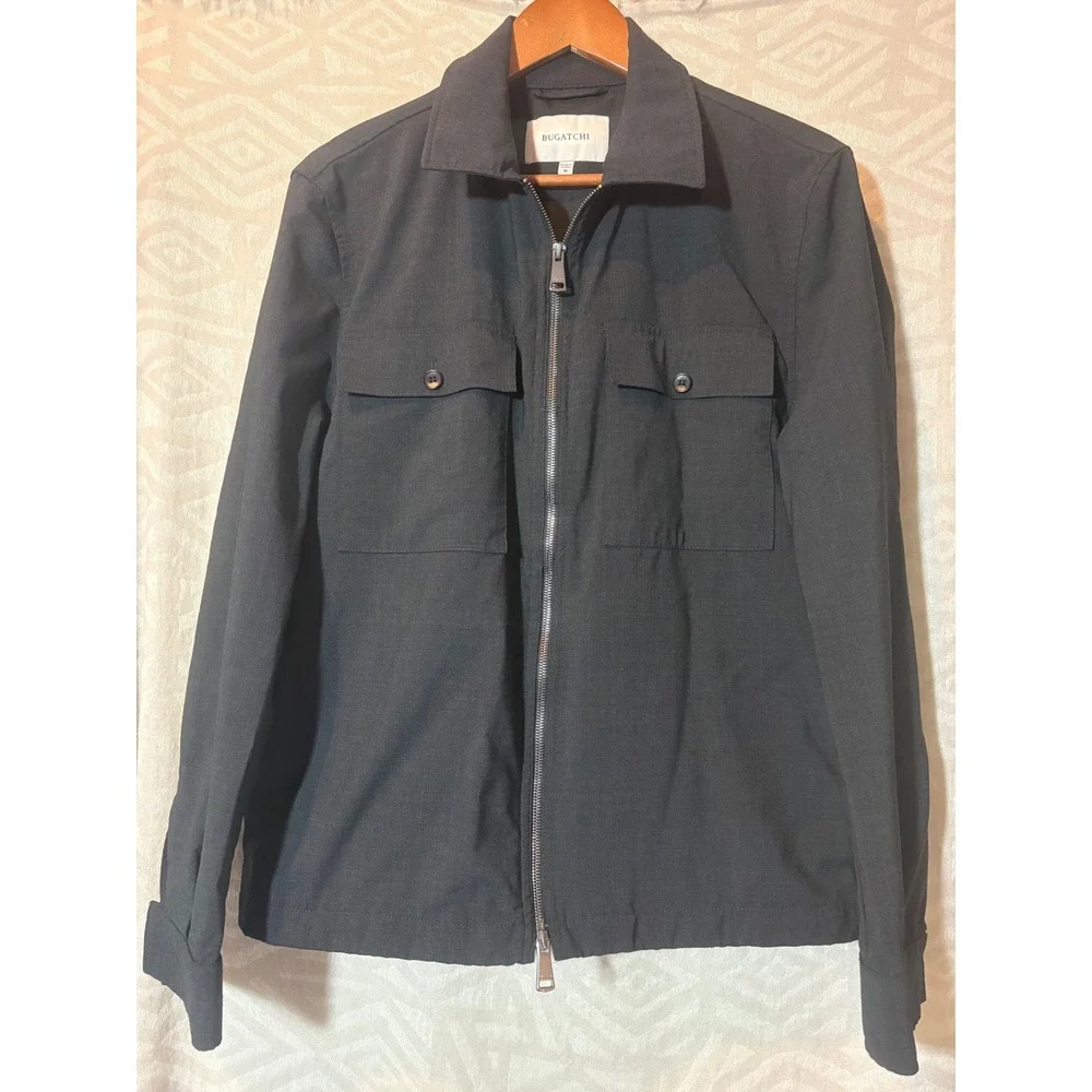 BUGATCHI Men's Black Full Zip Shirt Jacket Utility Style Two Pocket Size‎ M